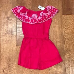 NEW WITH TAGS Toddler Girls Ruffled-Trim Embroidered Romper - 3T - Magenta Pink